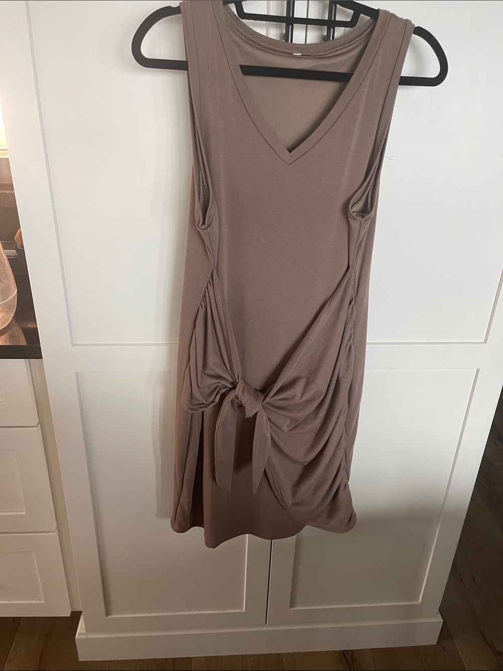Sleeveless V-Neck Tie-Front Dress in Taupe